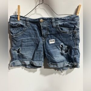 #3018-Wallflower Blue Distressed Jean Shorts